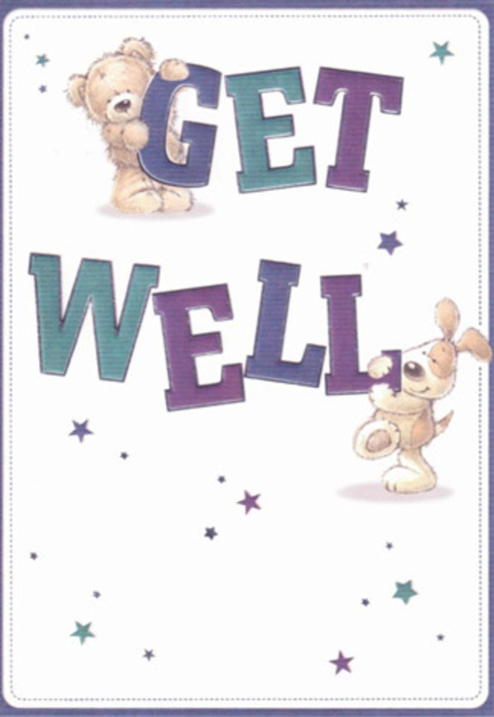 Overflowing with the comforting spirit of Bellingham, this illustrated get well card brings together a lovable teddy bear and a friendly puppy, each playing their part to deliver a message of support. At center stage, bold letters in deep teals and purples spell 'Get Well' with infectious cheer, perfectly balanced between the beaming bear above and the playful pup below. The cream-coloured background hints at quiet afternoons spent by Southend Park, while joyful, hand-drawn stars scatter across the scene, each one a tiny hope cast into the air. The animals' fur is rendered with soft, detailed brushstrokes-almost tangible, inviting the same sense of comfort as a gentle embrace. The entire composition reflects the same thoughtful care found in every arrangement prepared by local Bellingham florists, where each stem is placed with both skill and tenderness. This card is a bright, reassuring gesture, sure to uplift anyone's spirits as reliably as fresh blooms delivered on a grey Bellingham morning.